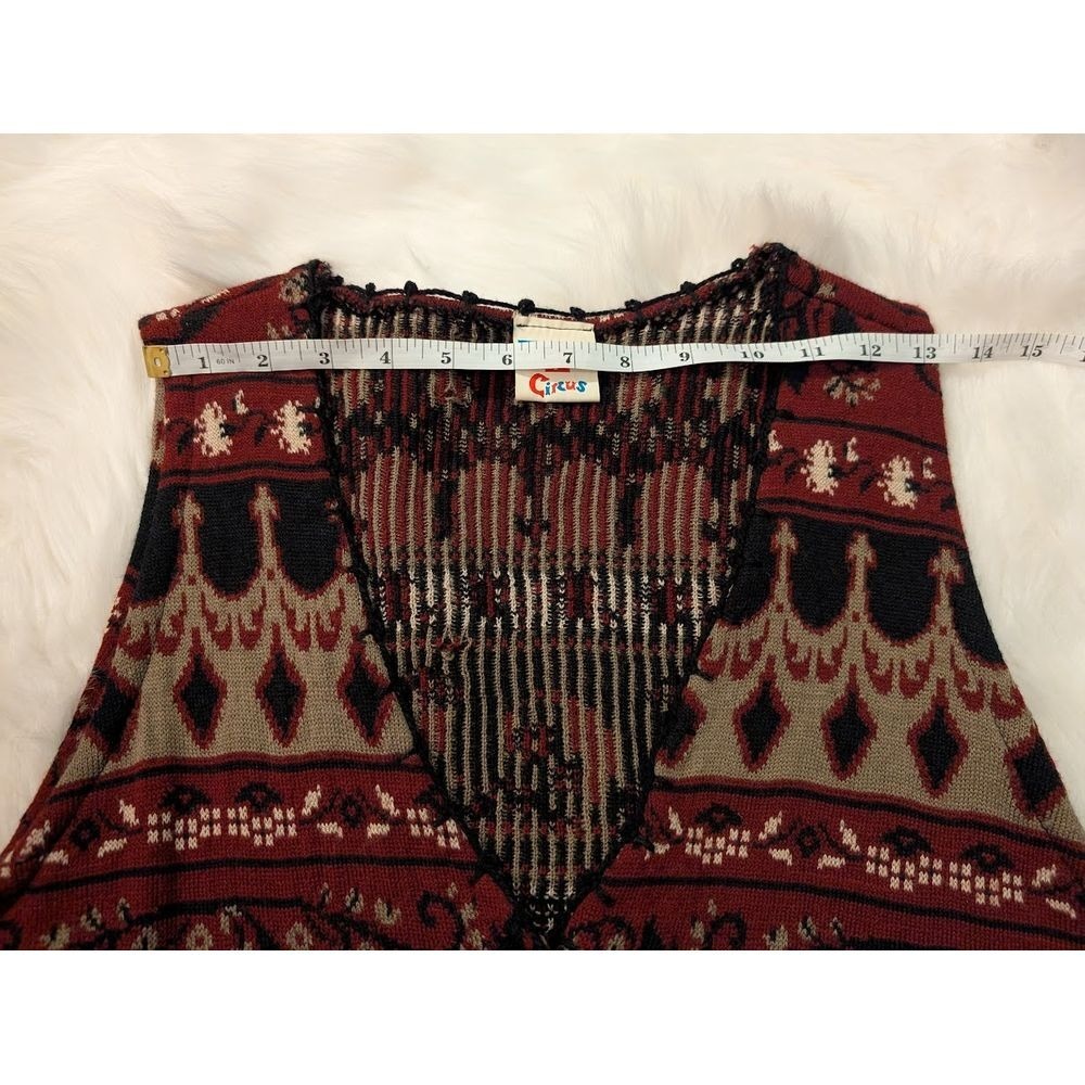 Circus Brand Vintage Boho 90s Vest Pattern Black Tan Button-Front Colorful - Picture 4 of 8